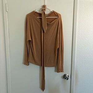 Reformation Jeans Womens XS Sweater Pullover Cowl Neck Camel Buff Brown Tie